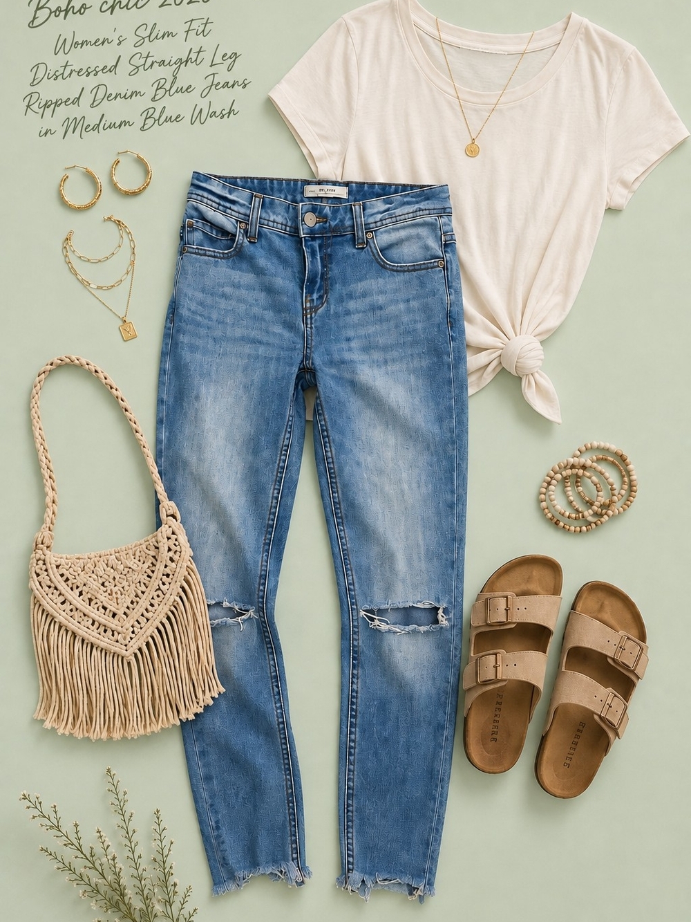 FREE PEOPLE Women's Distressed Torn Ripped Straight Leg Denim Blue Jeans Size 25
